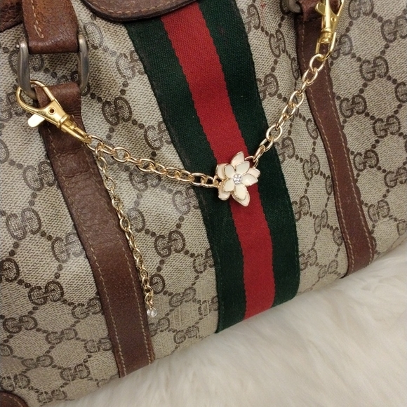 Luxury Purse Chain Camelia Plumeria Flower w Simulated Diamond Gold tone - Picture 7 of 12